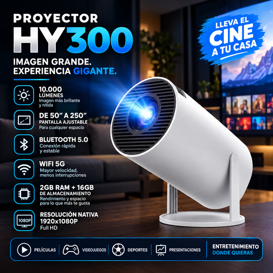 Proyector HY300 Smart Android Full HD Portátil – Cine en Casa